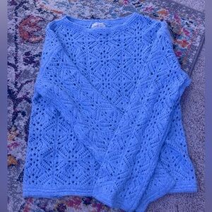 Blue Crochet Knit Sweater